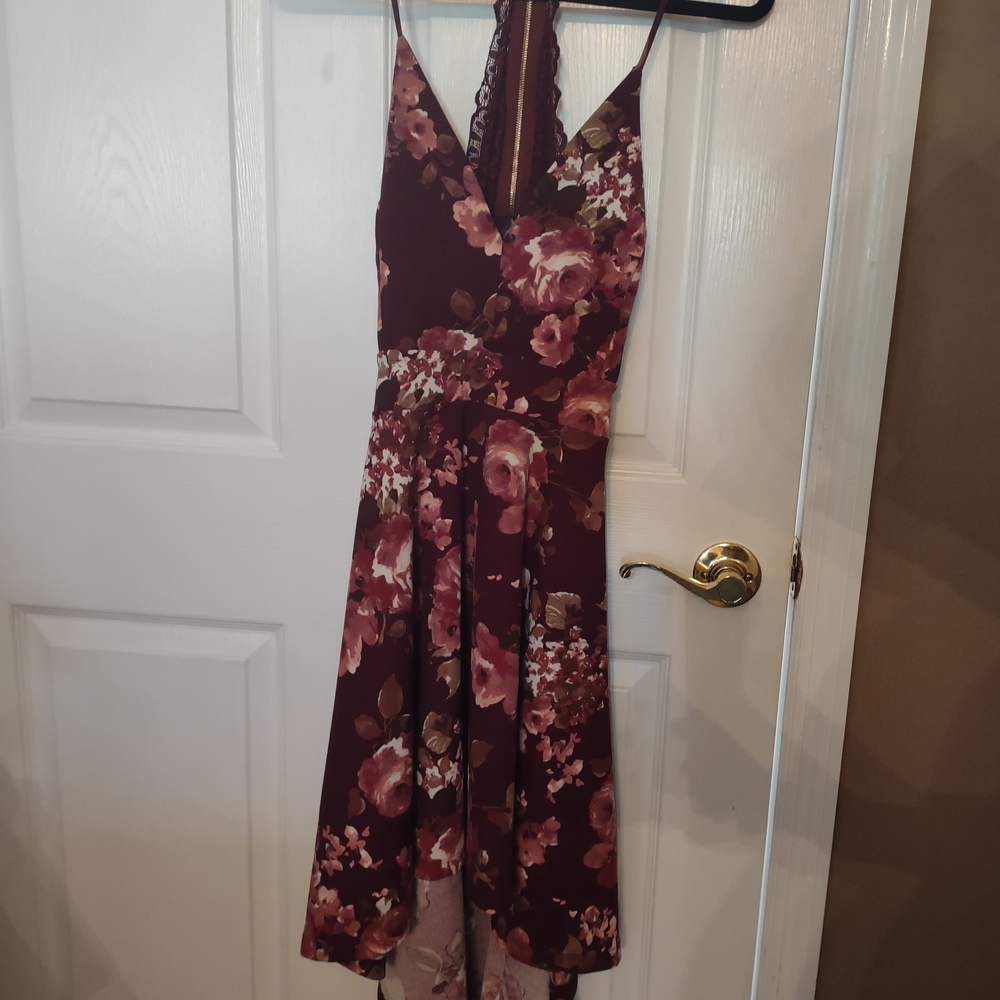 Floral V-Neck Burgundy Women’s Dress